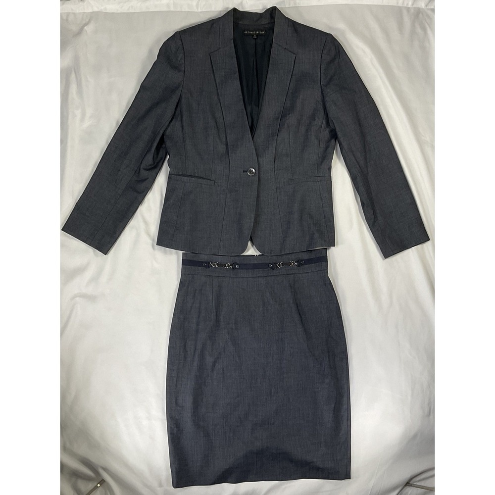 Antonio Melani Women's Suit 10 Blue One Button Closure Metal Accents Skirt 499